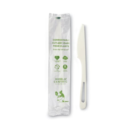 World Centric TPLA Compostable Cutlery, Knife, 6.7", White, PK750, 750PK KN-PS-I